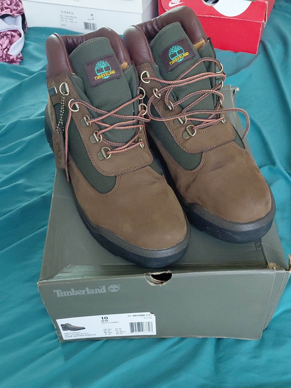 Timberland Men's Brown and Dark Green Waterproof Hiking Boots